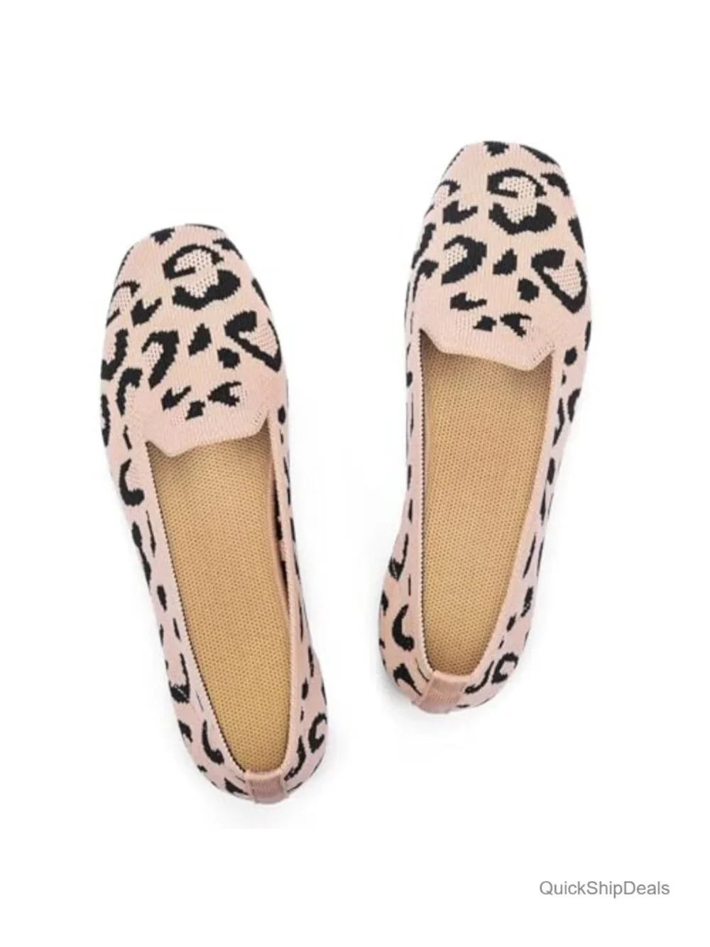 Women's Square Toe Knit Loafer Flats Slip On Comfortable Work Shoes